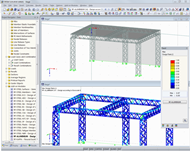 Model of a concert stage and graphical visualization of the design results of RF-ALUMINIUM in RFEM