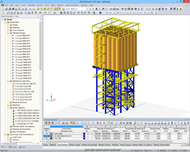 Model 3D konstrukcji wsporczej wytwórni materiałów sypkich w RSTAB (© www.dw-ingenieure.de)